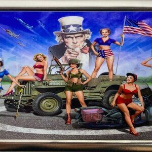 Cigarette Case Uncle Sam Military  Pinup Girls for 100's Cigarettes